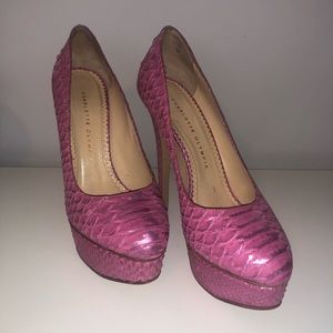 SOLD!! Charlotte Olympia pink python heels sz 38.5